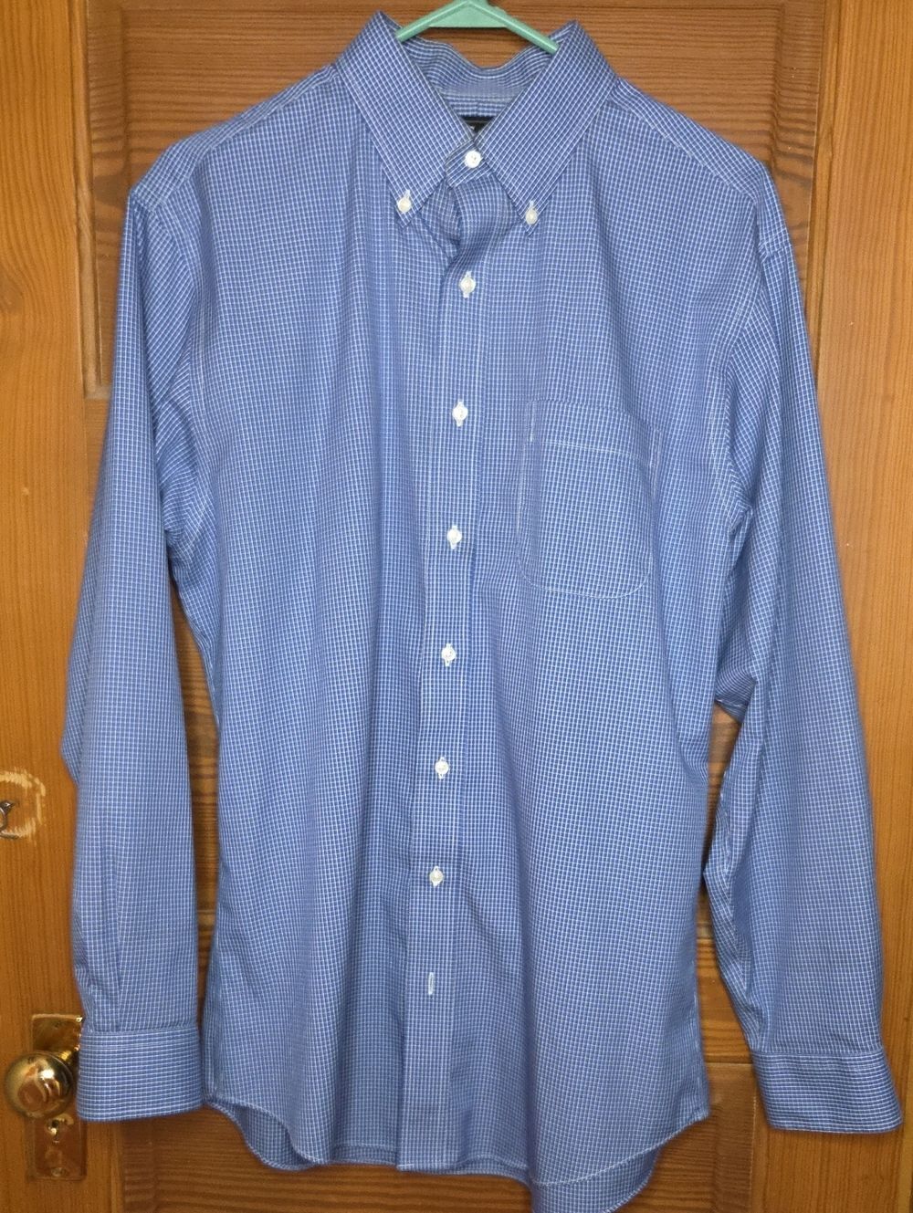 Jos. A. Bank Blue Micro-Check Button-Down Dress Shirt Tailored Fit 16 1/2-35